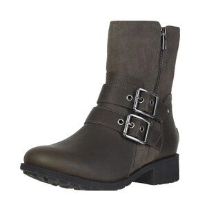 UGG Leather Biker Boots Buckle Wilde Gray Waterproof Wool Lined